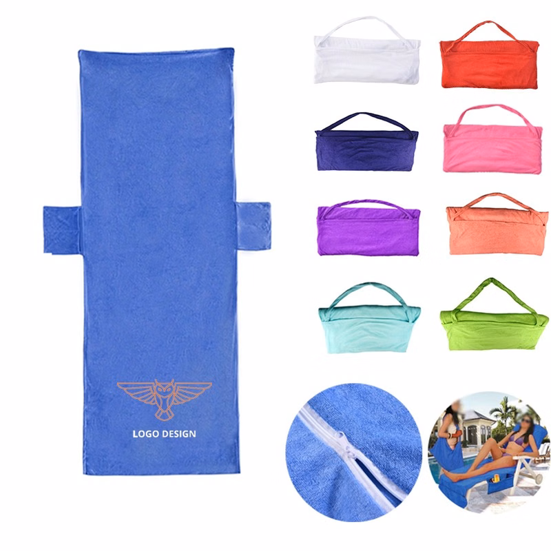 Beach Lounge Chair Cover Towel with Pockets