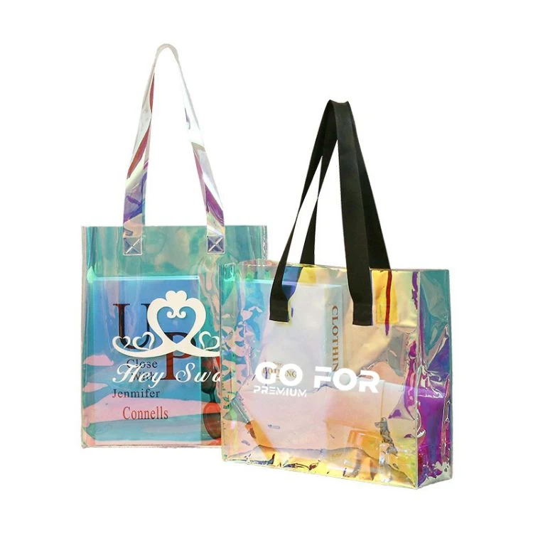Custom Waterproof PVC Holographic Clear Beach Tote Bag, custom tote bag with logo imprint 1