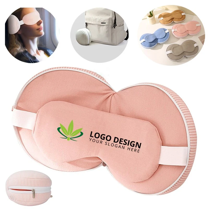 2-in-1 Foldable Breathable Travel Neck Pillow with Eye Mask 1