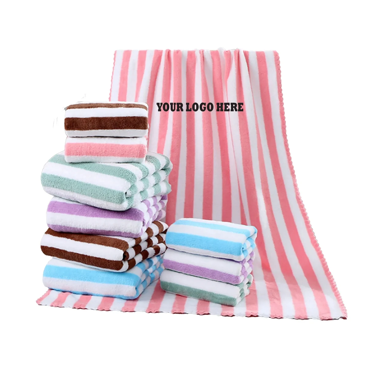 MOQ 100 Coral Fleece Microfiber Bath And Beach Stripes Towel 1
