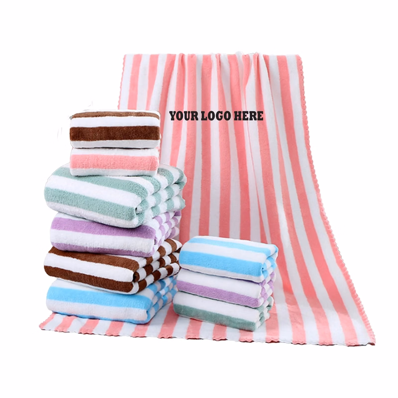 MOQ 100 Coral Fleece Microfiber Bath And Beach Stripes Towel