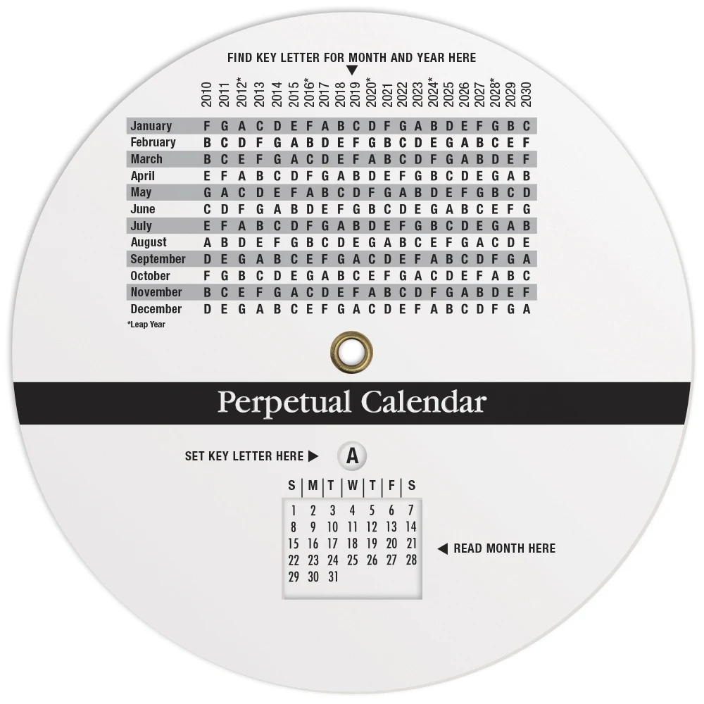 .020 White Plastic Wheel Calculator Perpetual Calendar & Scheduling (4.25" dia.) Full Colour Imprint 1