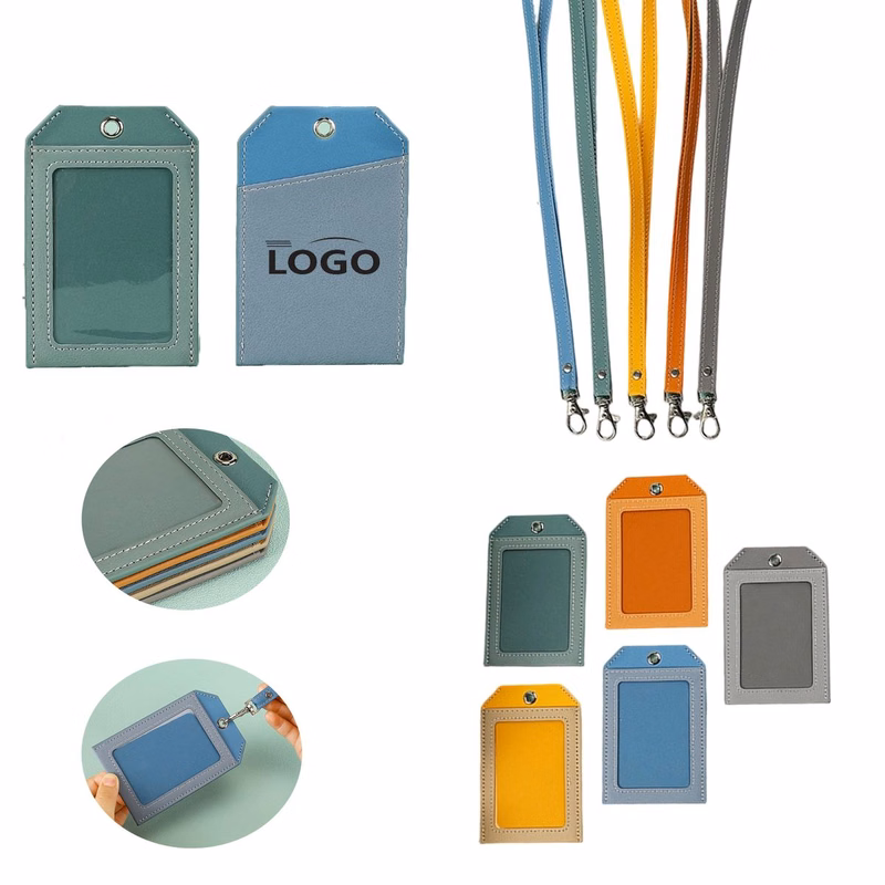 PU ID Card Holder with Lanyard for Office and Event Use