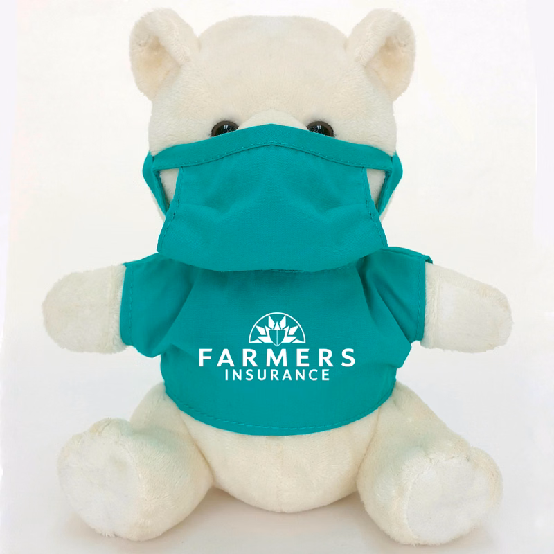 6" Beanie White Bear with Scrub Suit & Embroidered Eyes