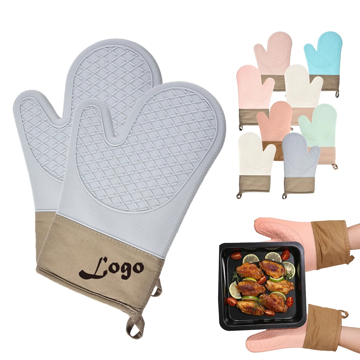 Dual-Color Silicone Oven Mitt Set 1