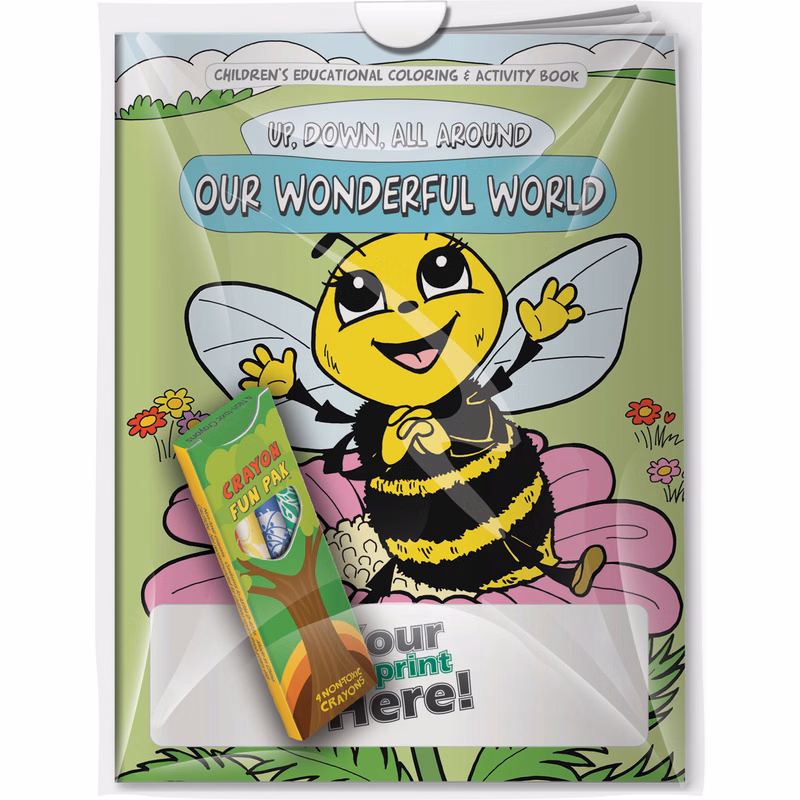 Combo Pack - CB1050 Coloring Book & 4-Pack of Crayons (Imprinted) in a Poly Bag
