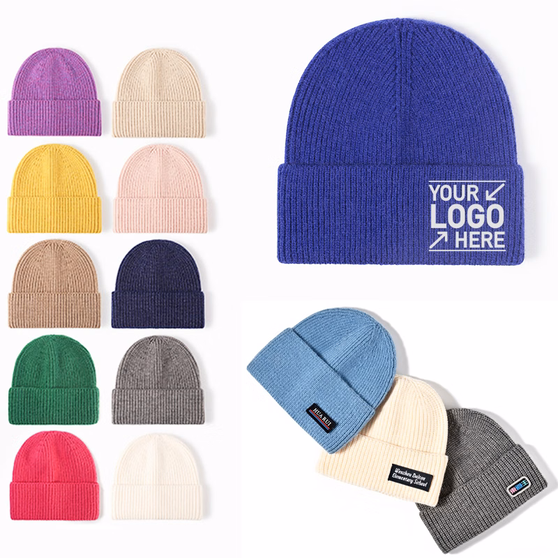 Unisex Cuffed Knitted Beanie With Patch Logo