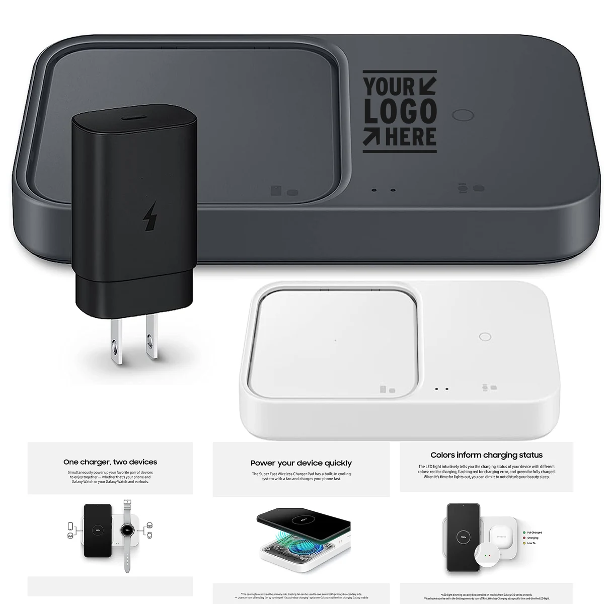 15W 2 Devices at Once Duo w/ USB C Cable Cordless Super Fast Charging Pad Wireless Charger 1