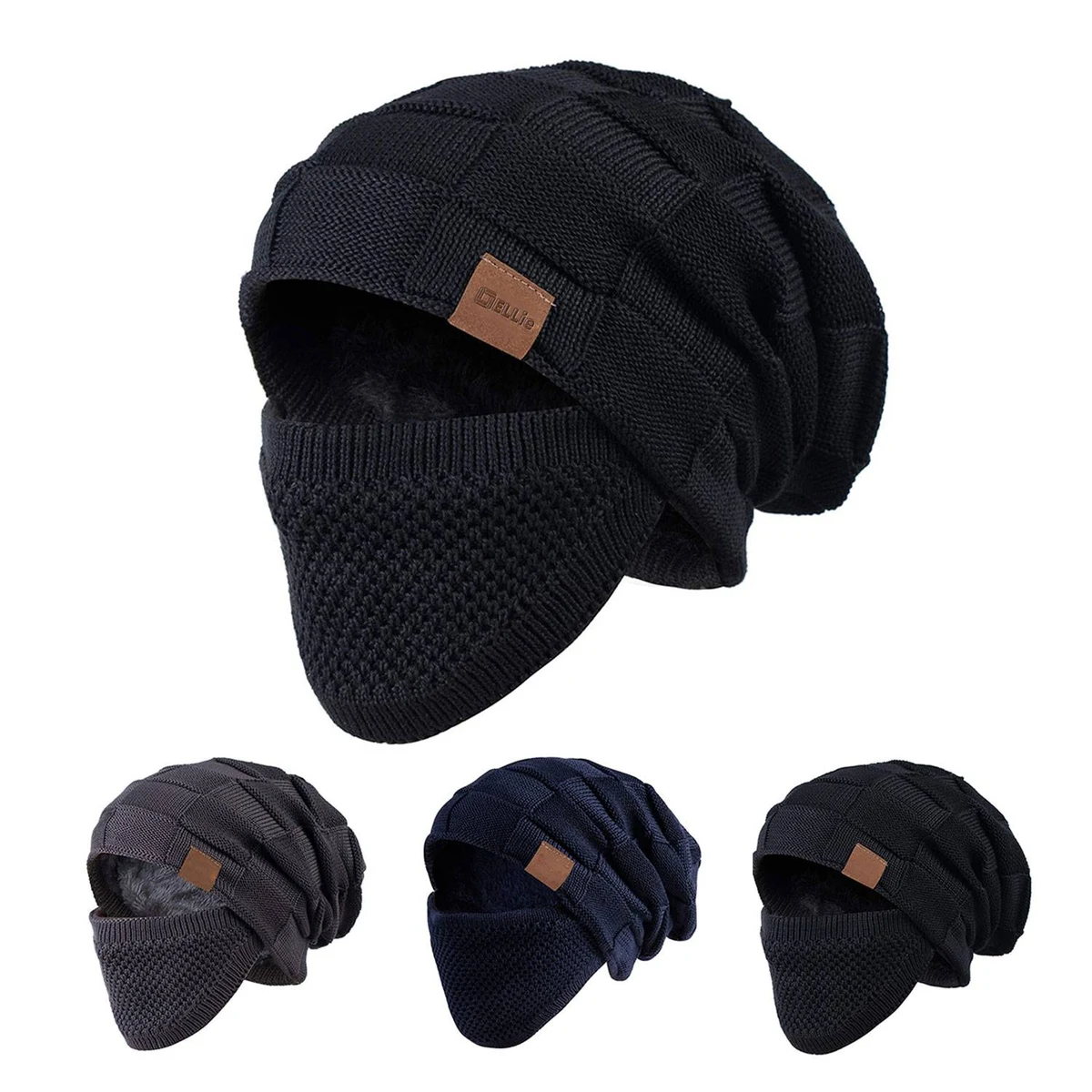 Winter Warm Knit Cap W/ Face Cover 1