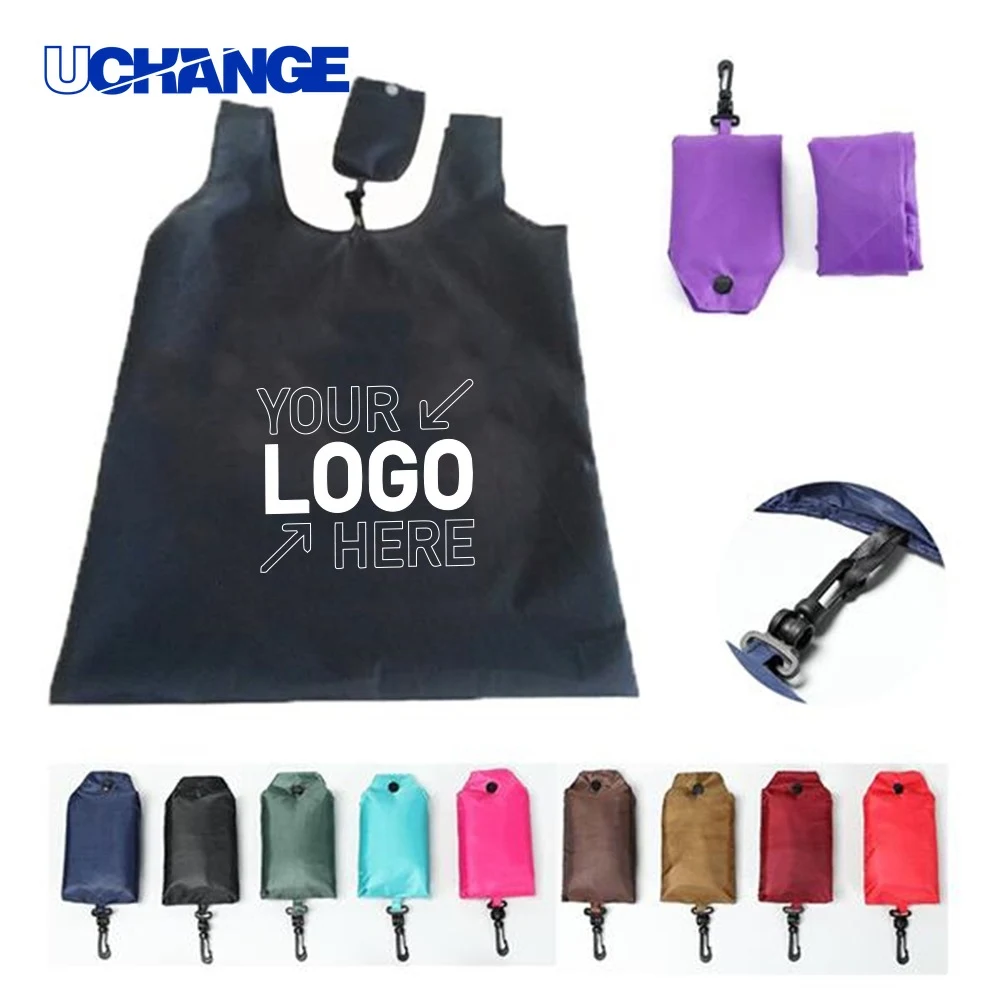 Polyester Folding Shopping Tote Bag for Groceries, custom tote bag with logo imprint 1