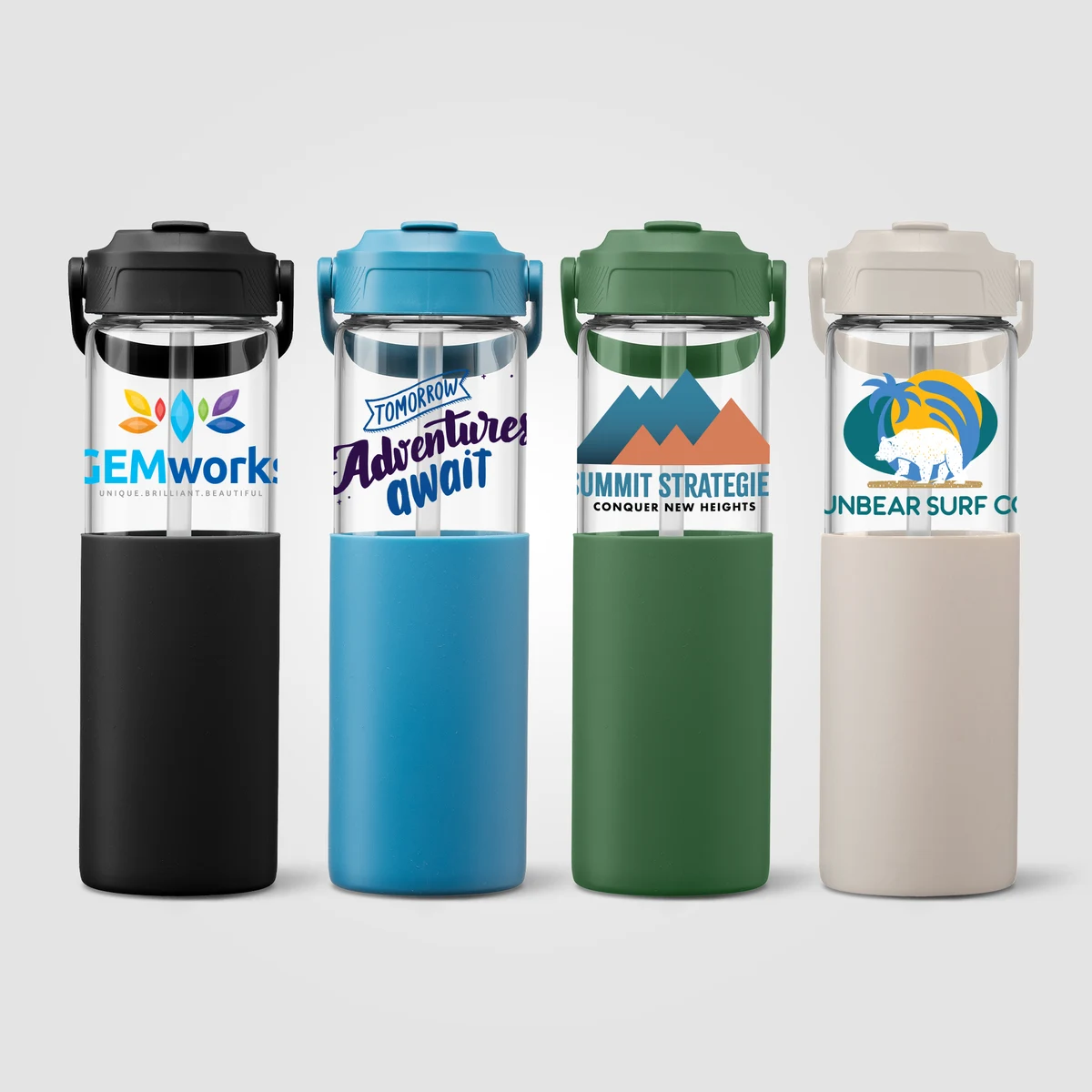 Juno Glass Silicone Sleeve Straw Bottle – 22 oz. 1