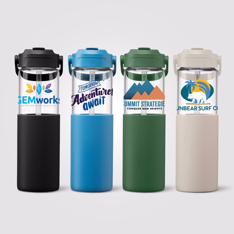 Juno Glass Silicone Sleeve Straw Bottle – 22 oz.