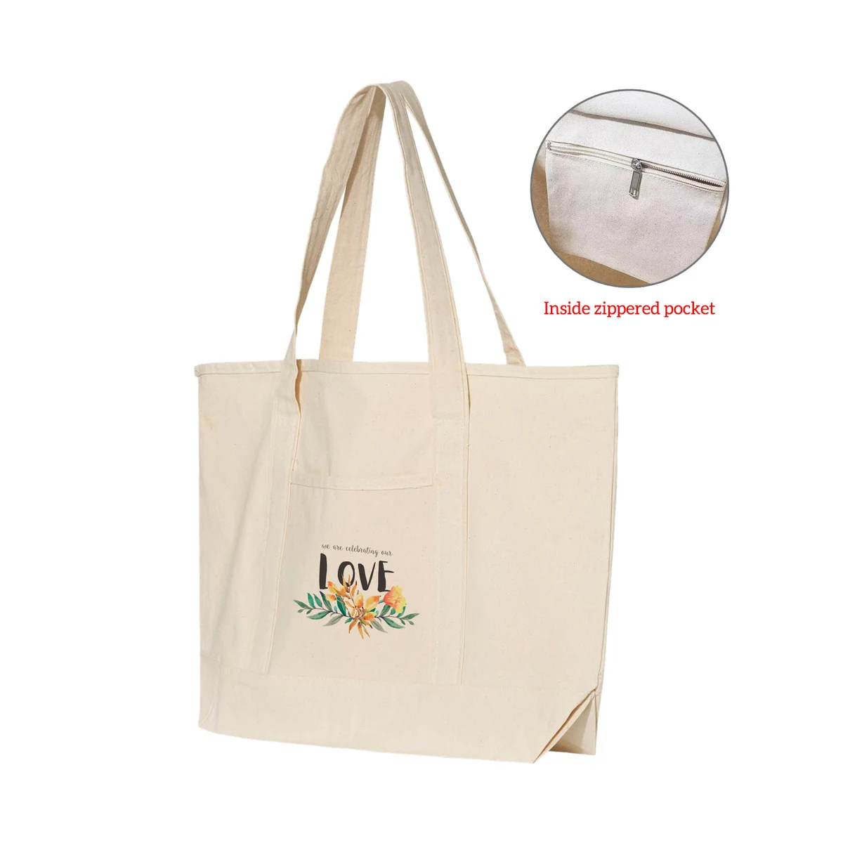 12 oz. Large Natural Heavy Canvas Deluxe Pocket Tote Bag_R115NBT 1