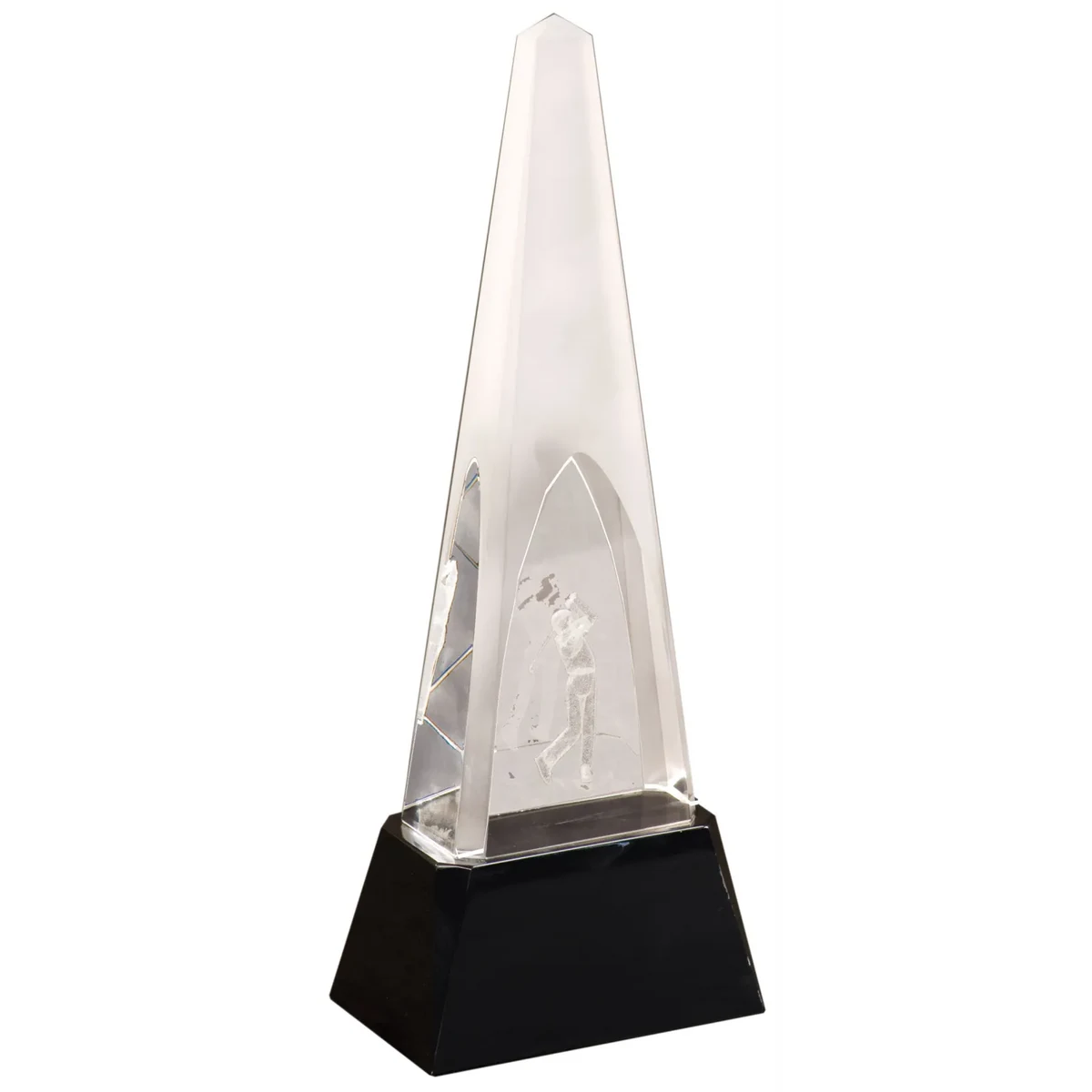10 1/4" Clear Crystal 3D Golf Spire On Black Pedestal Base 1