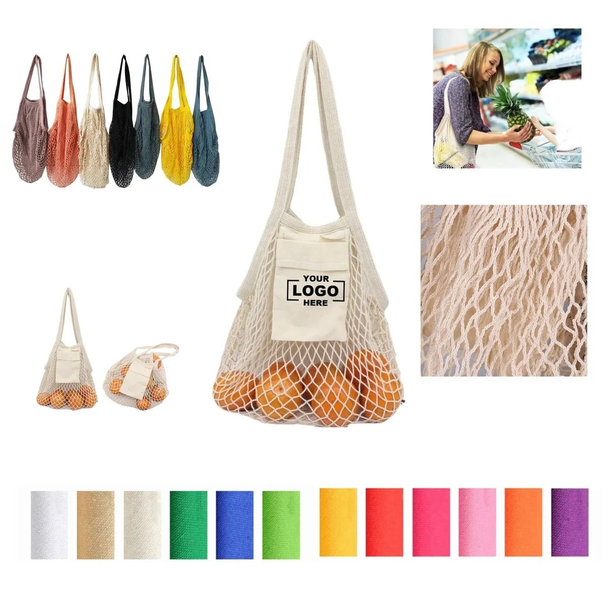 Collapsible Cotton Mesh Tote, custom tote bag with logo imprint 1