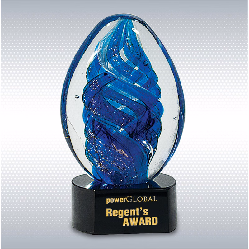 Blue Oval Swirl Art Glass