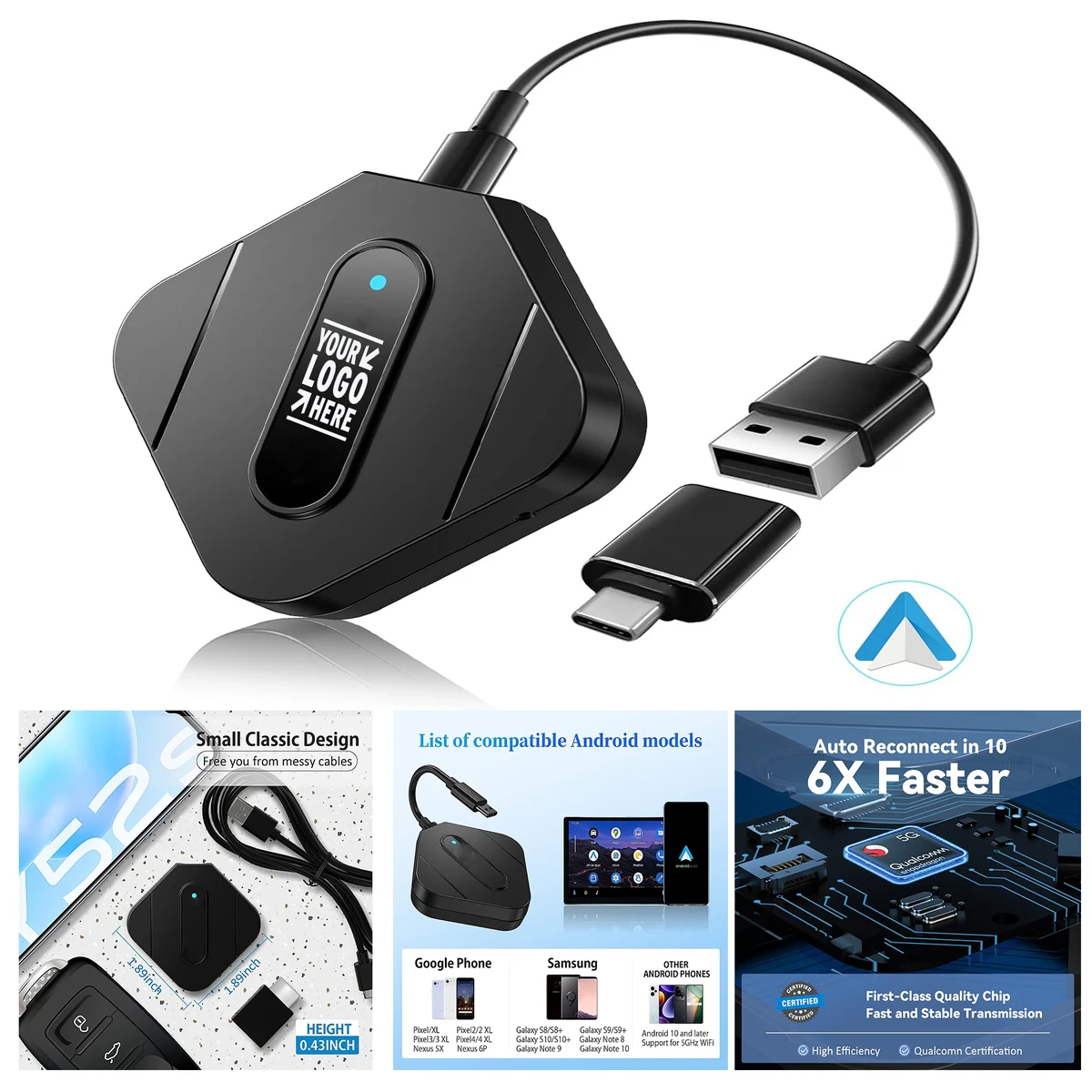 Mini Android Auto Dongle Lag-Free Convert Wired Wireless 5GHz WiFi Bluetooth Seamlessly Adapter 1