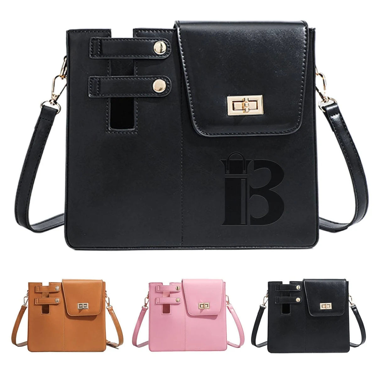 Portable PU Leather Crossbody Bag w/ Water Bottle Holder 1
