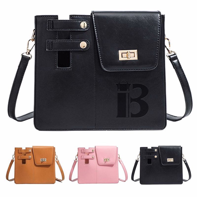 Portable PU Leather Crossbody Bag w/ Water Bottle Holder