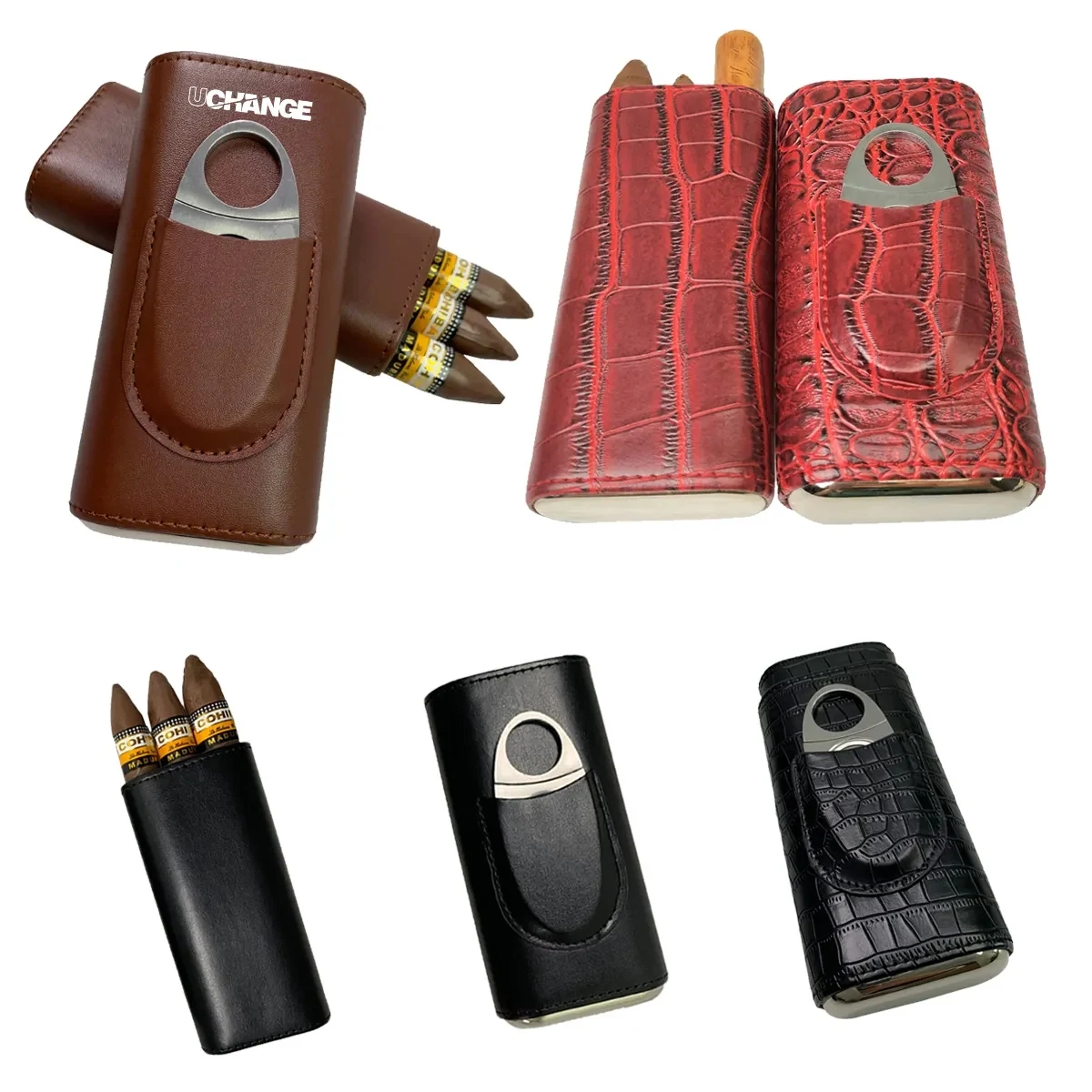 Travel Leather Cigar Case With Cutter Gift Set 1