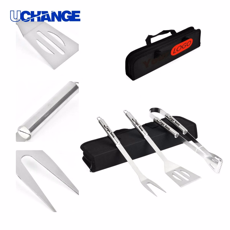 3 Piece BBQ Tool Set with Bag for Grilling