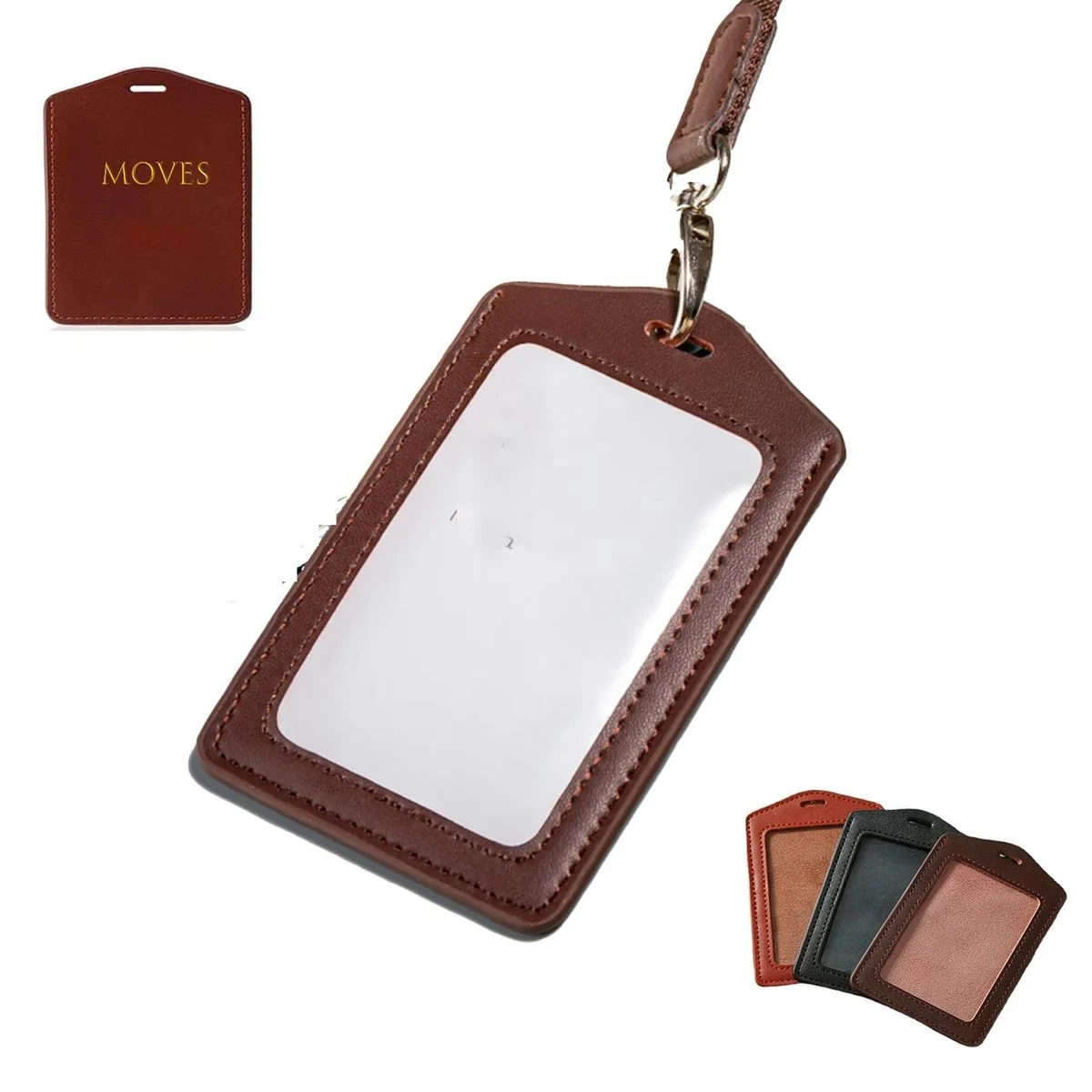 Genuine Leather Id Badge Holder With Retractable Lanyard 1