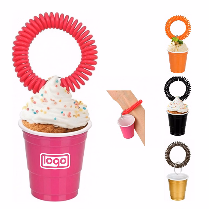2oz Mini Plastic Shot Cups with Stretch Coil Wristband