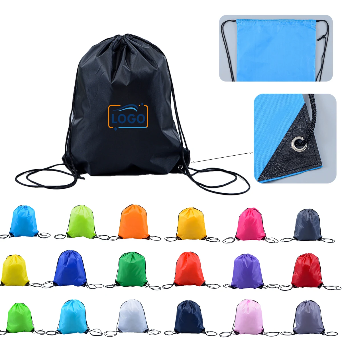 210D Polyester Drawstring Bag with Reinforced Corners 1