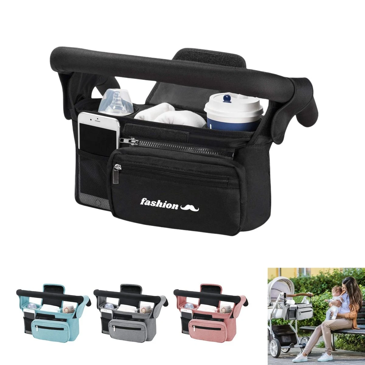 Universal Stroller Organizer with Insulated Cup Holder 1