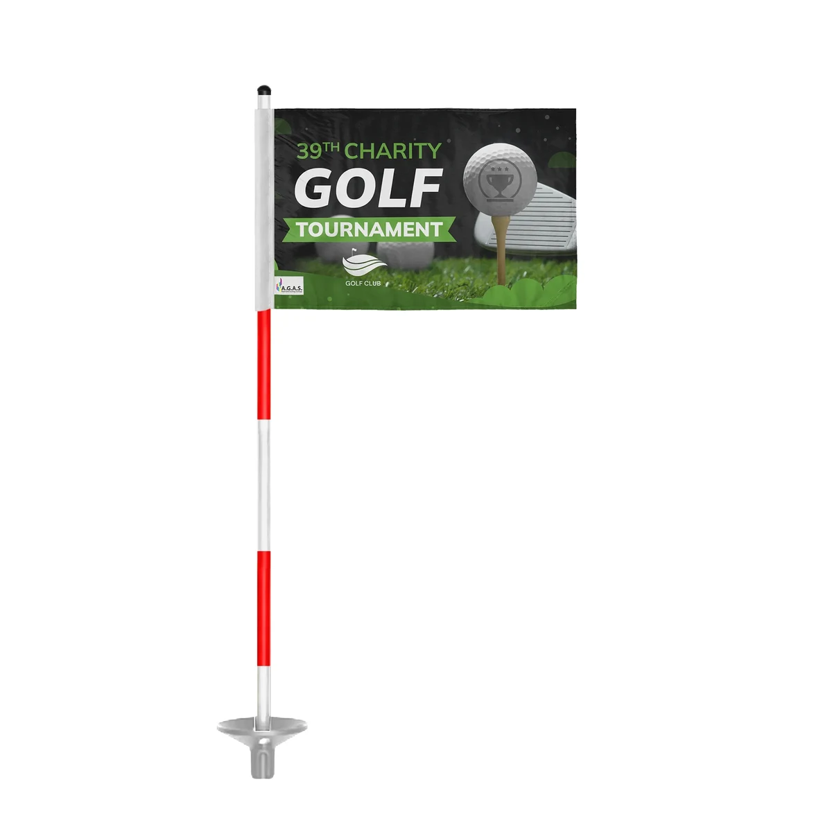 6"x8" Golf Flag with 30" Red & White Practice Pole and Tray 1