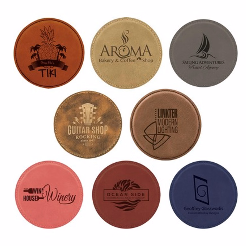 4" Round Laserable Leatherette Coaster Laser Engraved
