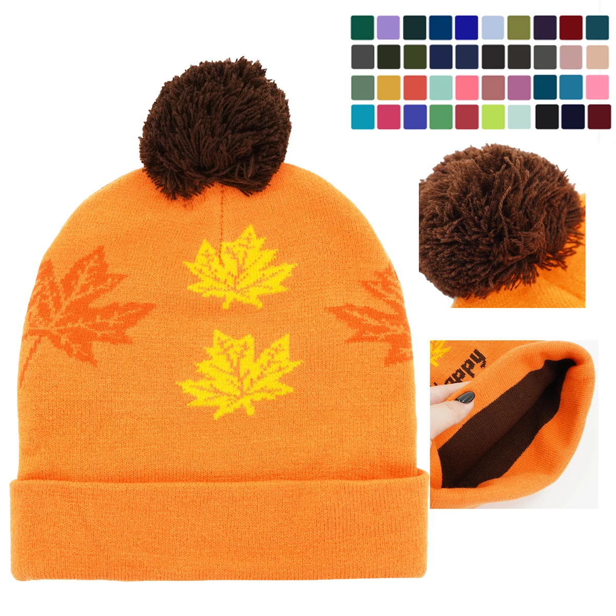 Warm Knitted Hat Band Pompoms 1