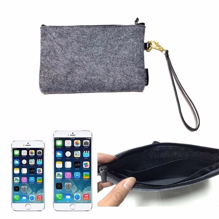 Felt Zipper Bag Wallet With Straps & Lining