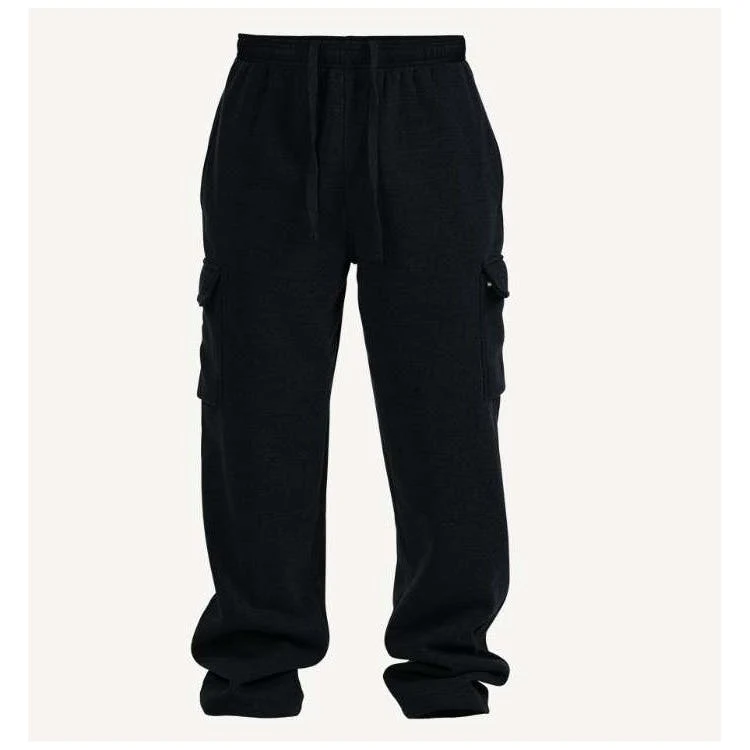 Men's Open Leg Fleece Cargo Sweatpants - Size 3XL-5XL Black 1