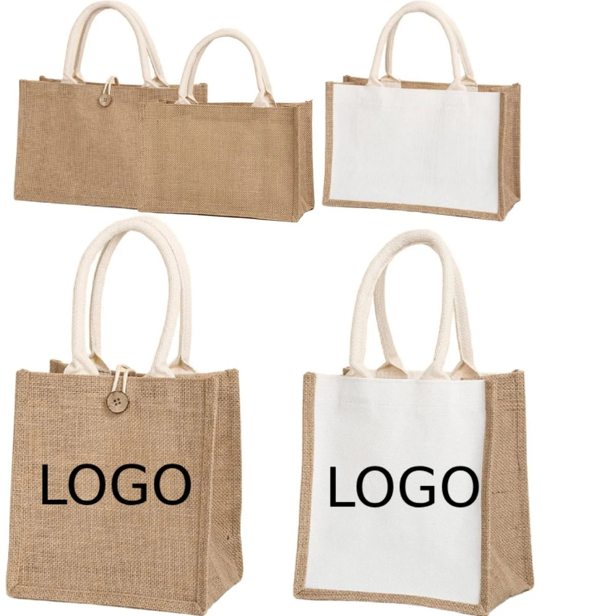 Eco Friendly Reusable Jute Canvas Tote Bag With Cotton Handles, custom tote bag with logo imprint 1