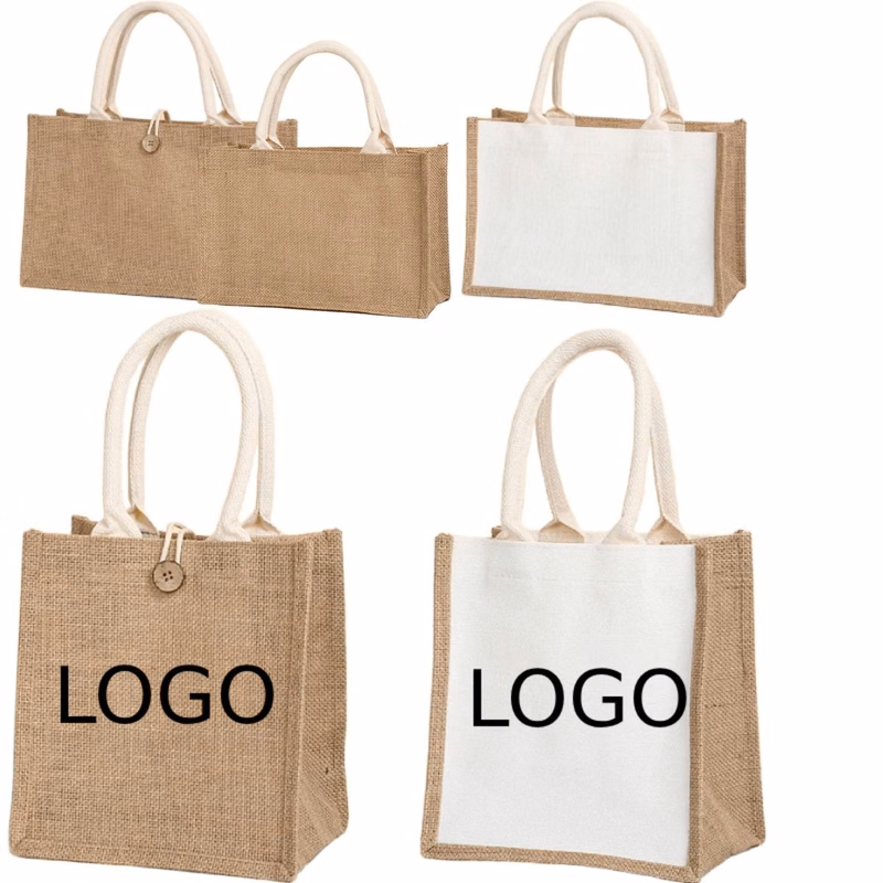 Eco Friendly Reusable Jute Canvas Tote Bag With Cotton Handles