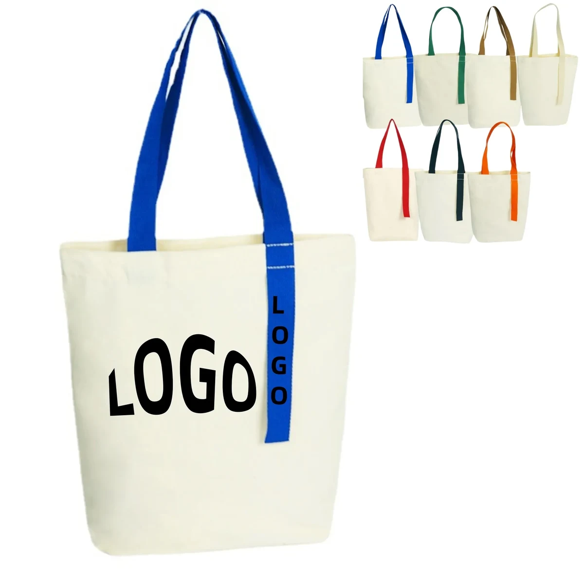 Grocery Canvas Tote Bag With Colored Handles, custom tote bag with logo imprint 1