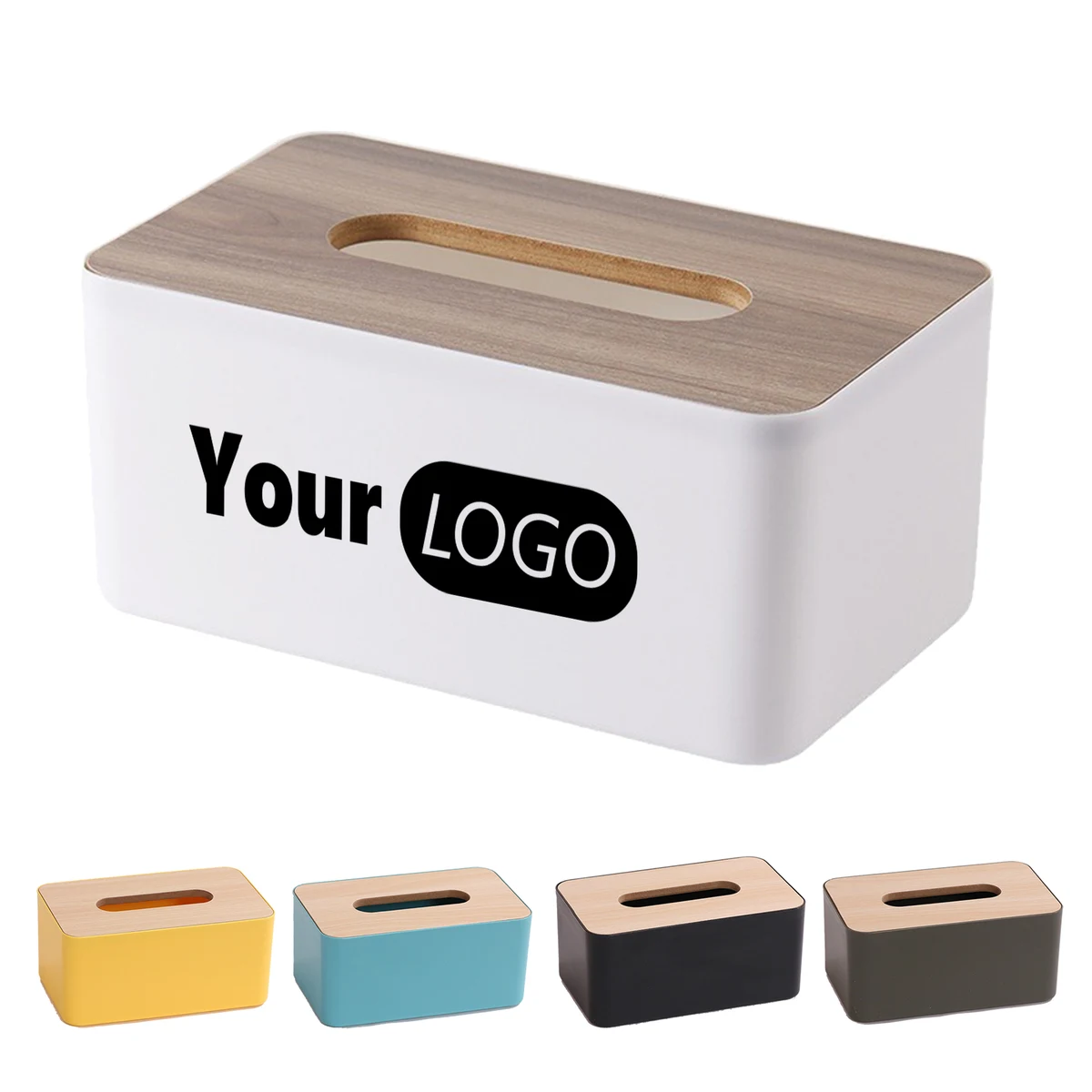 Plastic Tissue Box With Wood Lid 1