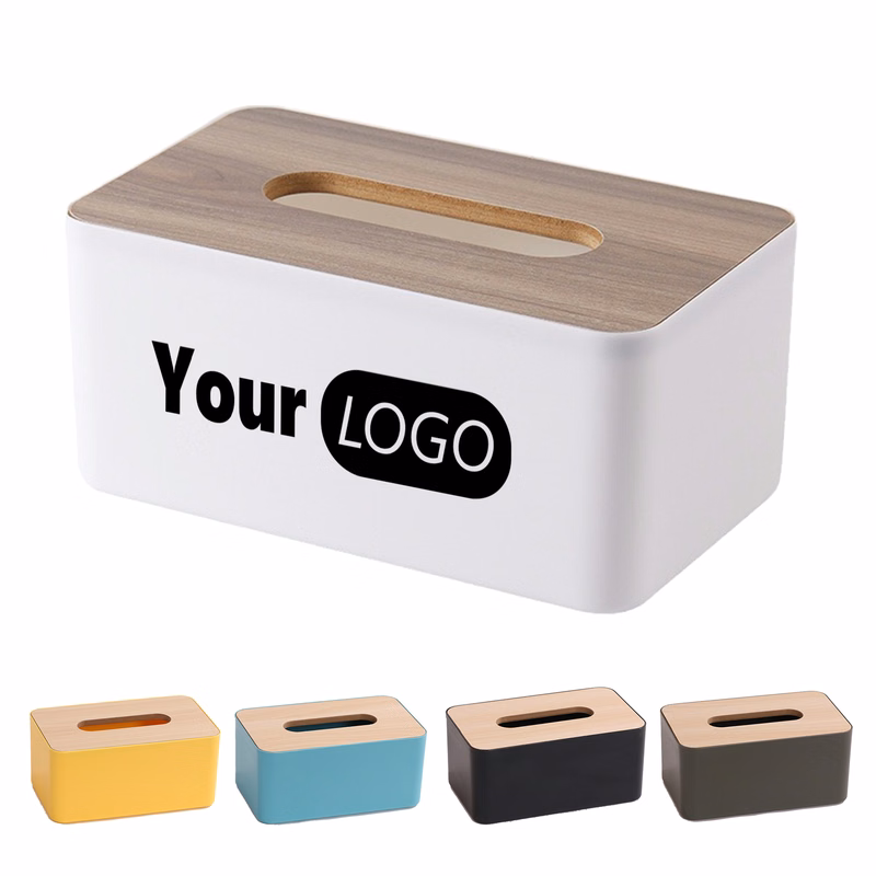 Plastic Tissue Box With Wood Lid