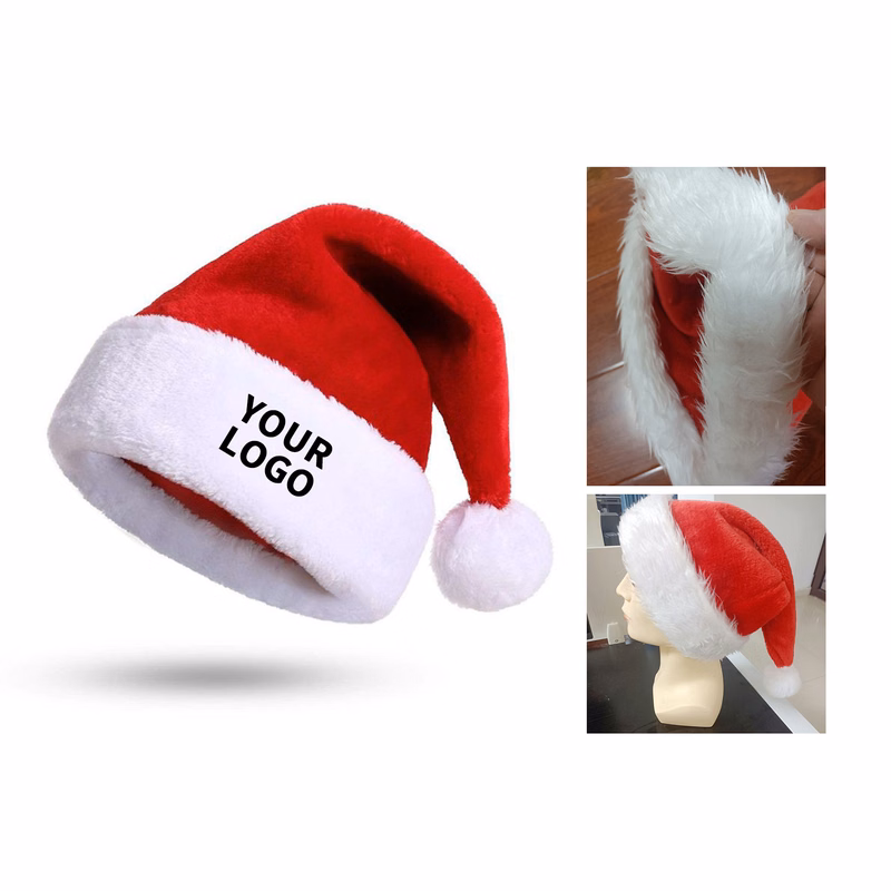 Velvet Santa Hat With Plush Pompom For Adult