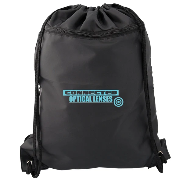 Drawstring Backpack: Front Zippered Pocket 1