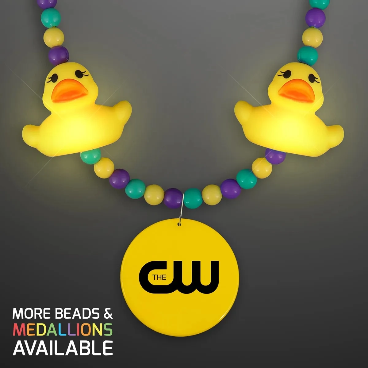 Light Up Rubber Ducky Beads Necklace with Yellow Medallion 1