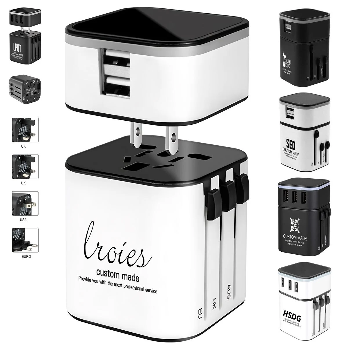 International Universal Travel Adapter With Light Up Logo (2 USB) 1