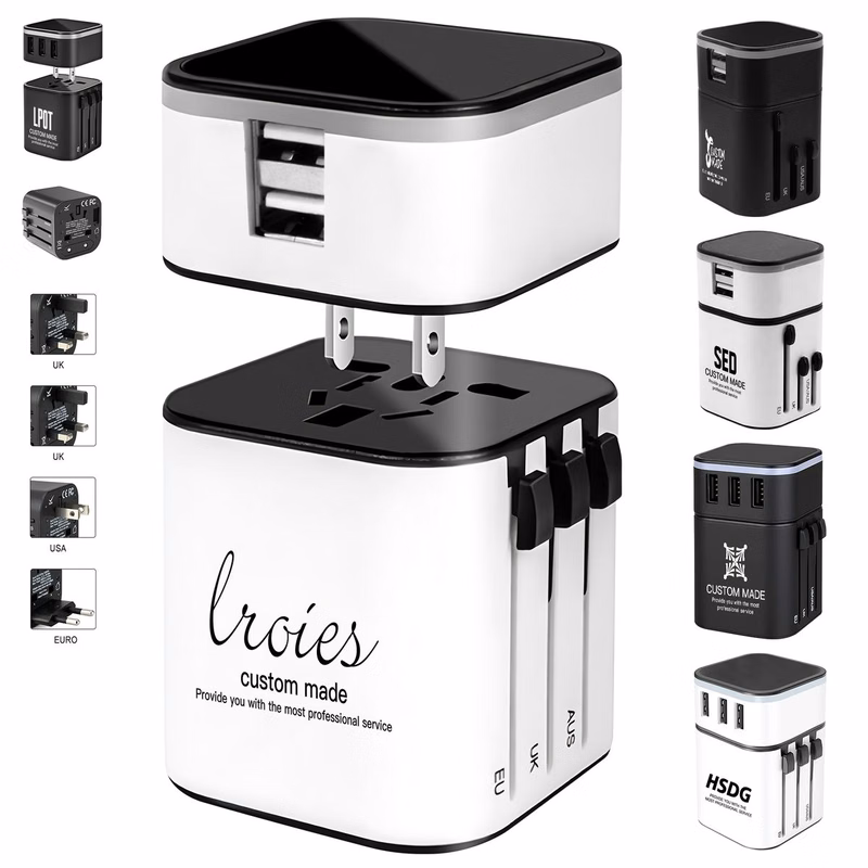 International Universal Travel Adapter With Light Up Logo (2 USB)