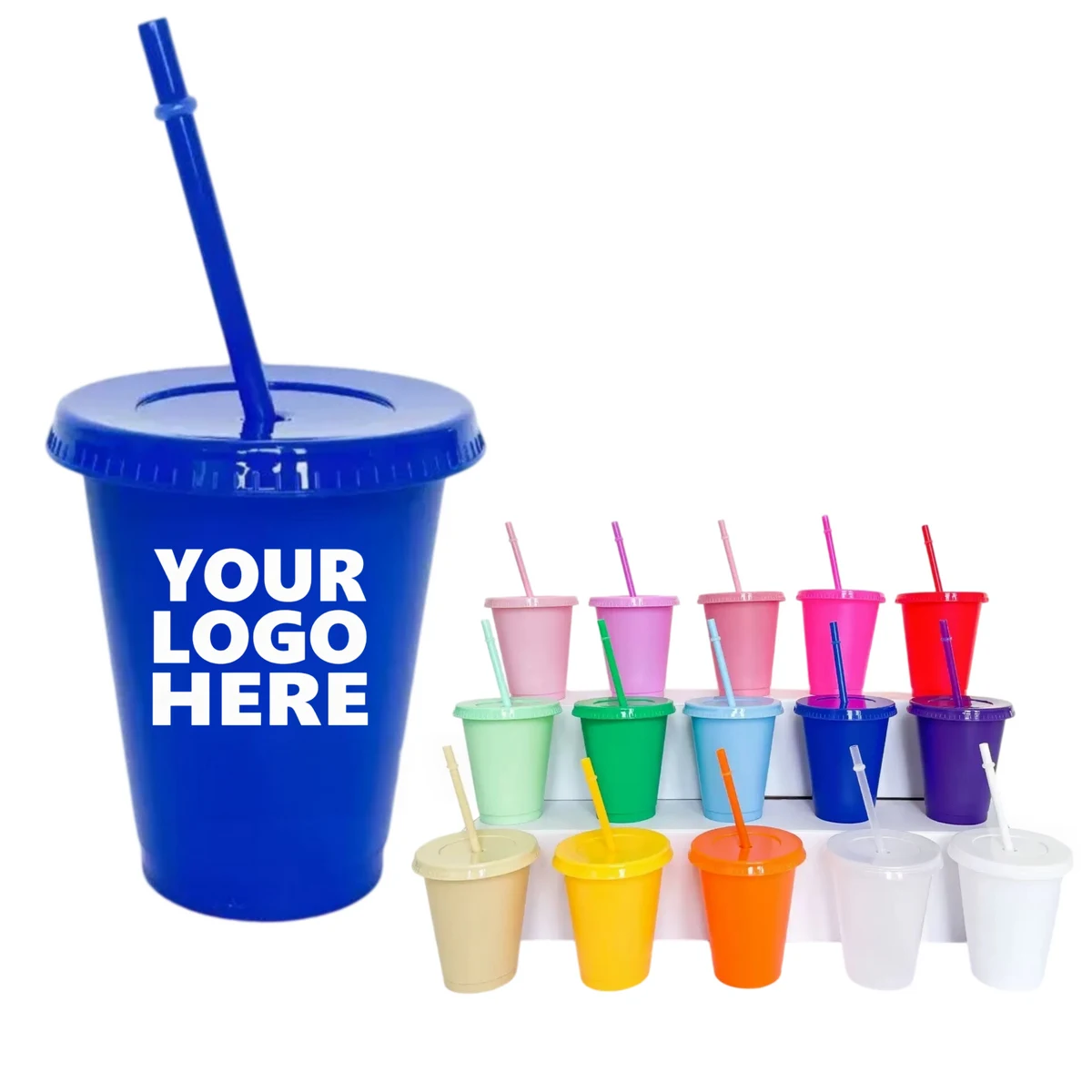 16oz Solid-Color Drink Cup With Straw 1