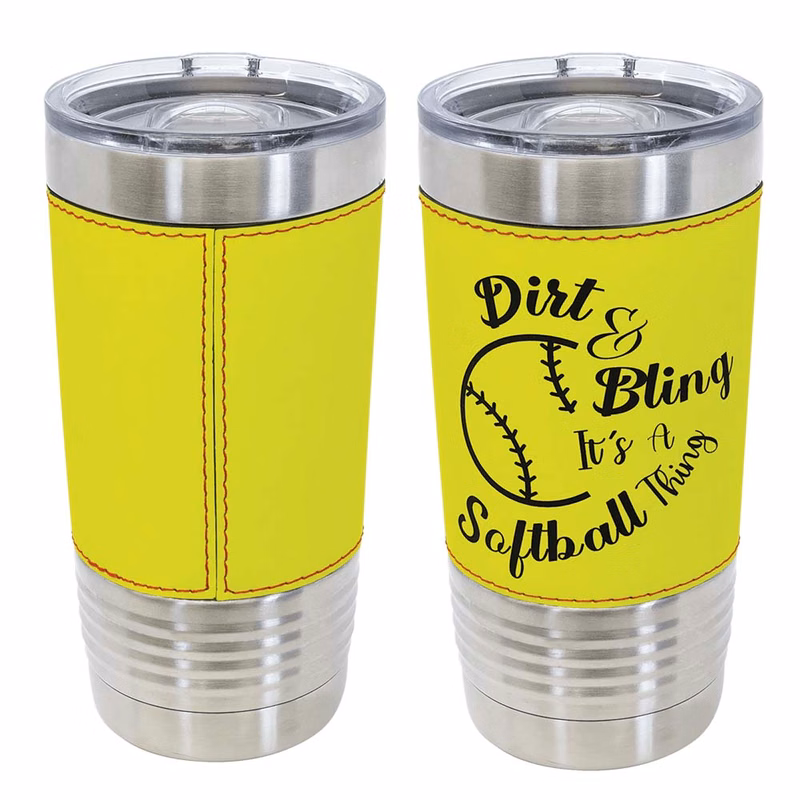 Softball Leatherette Tumbler w/Slide Lid - 20 Oz.