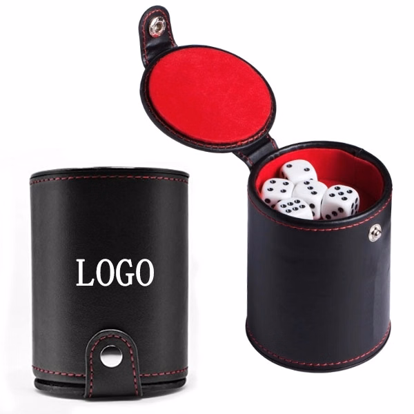 PU Leather Dice Cup Set with Storage Compartment