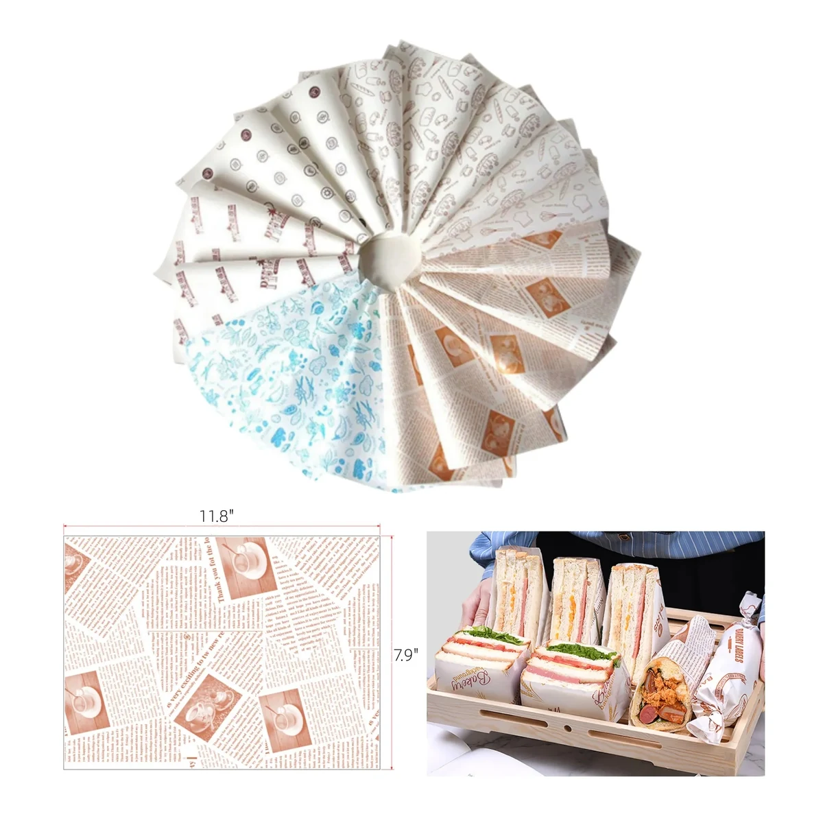 Custom Burger/Sandwich Food Grade Wrapping Paper Grease Proo 1