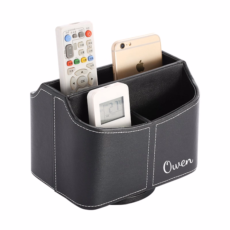 PU Leather Spinning Desk Organizer