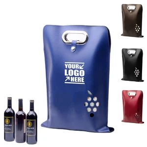 Elegant 3 Bottle PU Leather Wine Tote With Grape Window And Metal Handle, custom tote bag with logo imprint 1